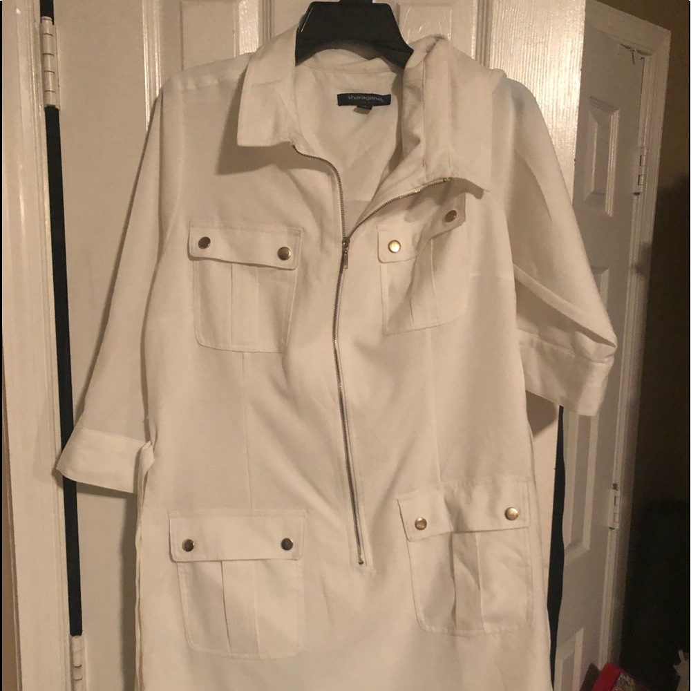 NWOT pocket white zip dress
